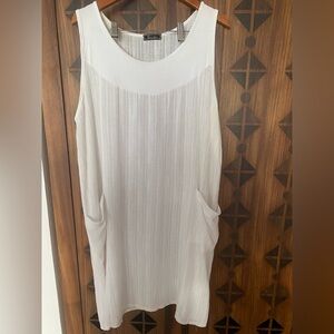 White linen blend Sleeveless Dress or cover up with Pockets